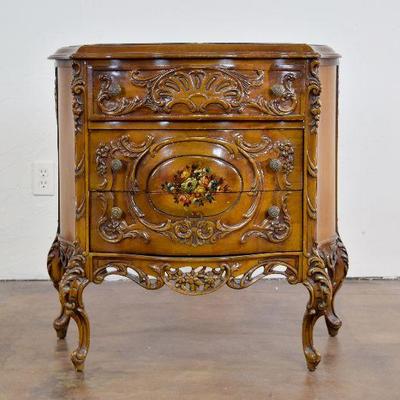 Stunning Carved Wooden Marble Top Chest with Floral Design