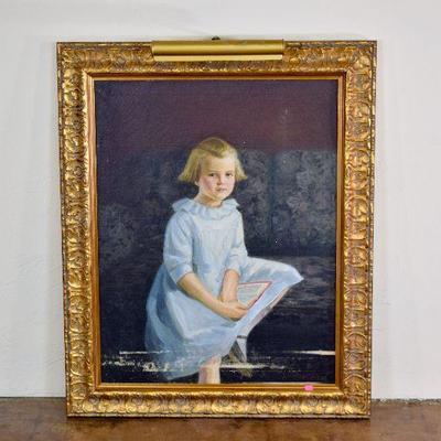 Painting of Young Girl in Beautiful Frame with Down Light