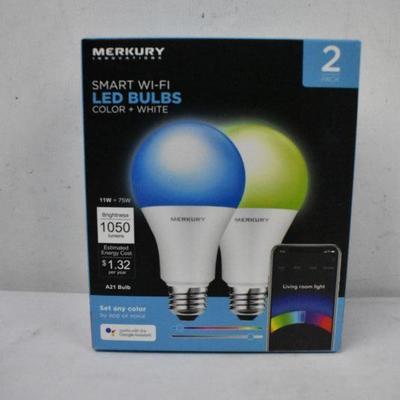 Merkury Innovations A21 Smart Light Bulb, 75W Color LED, 2-Pack - New, Open Box