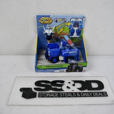 Super Wings Paul's Police Cruiser Transforming Toy Vehicle Set - New