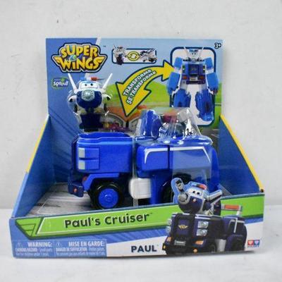 Super Wings Paul's Police Cruiser Transforming Toy Vehicle Set - New