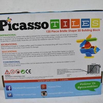 PicassoTiles 120 Pieces, Bristle Shape 3D Building Blocks - New, Damaged Box