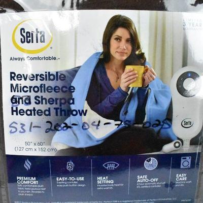 Serta Sherpa Reversible Electric Heated Throw, Brown, Retail $45 - New
