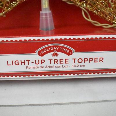 Holiday Time Light-up Gold Filigree Tree Topper, 13.5