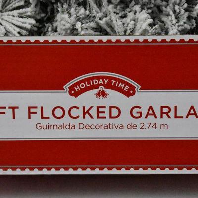 Holiday Time Winter Frost Flocked Unlit Garland, 9' - New