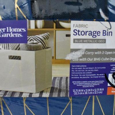 Pair of Better Homes & Gardens Fabric Storage Bin, Blue Metallic Geo - New