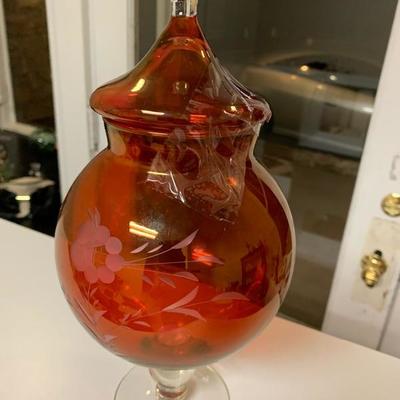 vintage Red glass Apothecary/Candy Jar