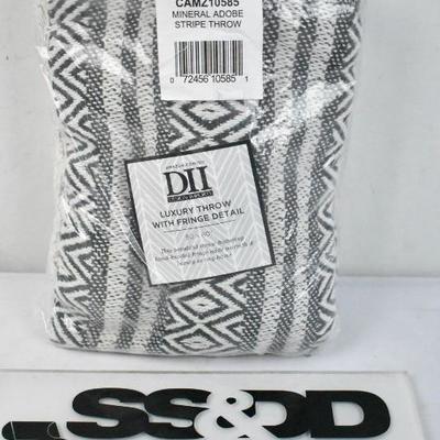 DII Rustic Farmhouse Cotton Adobe Stripe Blanket Throw with Fringe - New