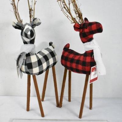 Holiday Time Large Fabric Deer Tabletop Christmas Decorations - New