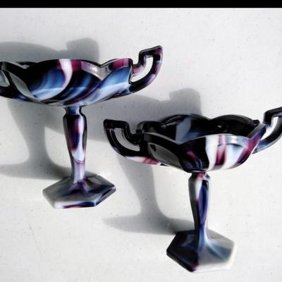 1960â€™s Slag Marble Footed Dishes