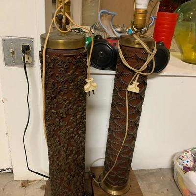 Vintage Oak and Iron Table lamps