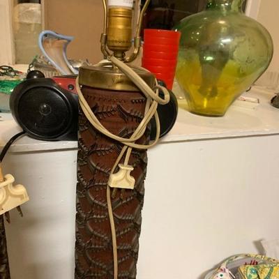 Vintage Oak and Iron Table lamps