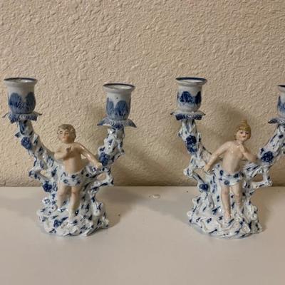 Antique Royal Dux Style Porcelain Candleabras 