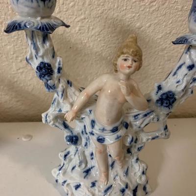 Antique Royal Dux Style Porcelain Candleabras 