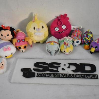 14 Piece Small Stuffed Animals Lot: Including 8 Tsum Tsum & 4 Ty Beanies