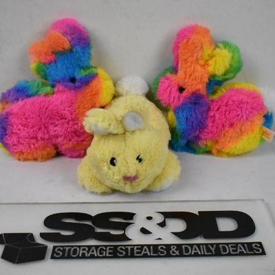 3 Stuffed Animal Bunny Toys: 1 Yellow and 2 Colorful