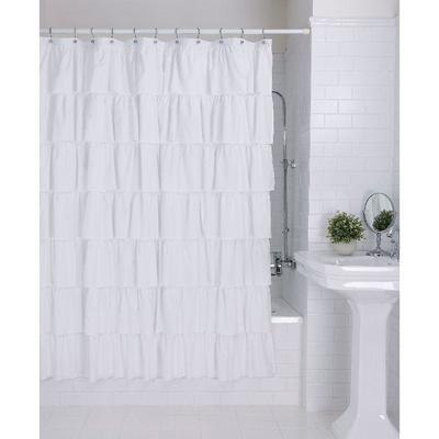 BH&G Fabric Shower Curtain, White Ruffles