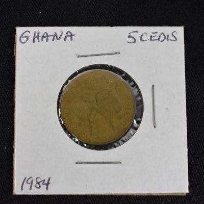 1973 Ghana 5 Pesewas, 1975 Ghana 1 Pesewa, 1979 Ghana Cedi, & 1984 Ghana 5 Cedis