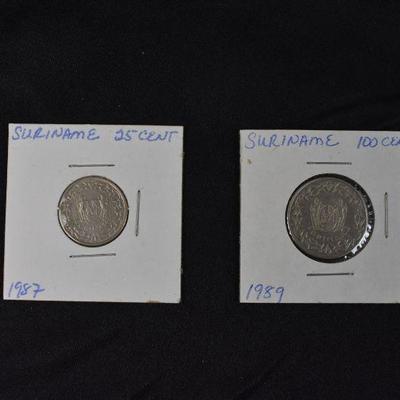 1987 Suriname 25 Cents and 1989 Suriname 100 Cents