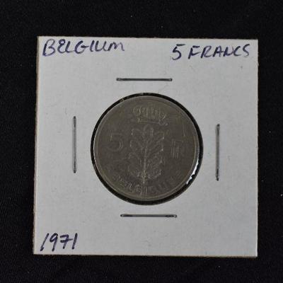 1971 Belgium 5 Francs, 1977 Belgium 1 Franc, and 1982 Belgium 20 Francs