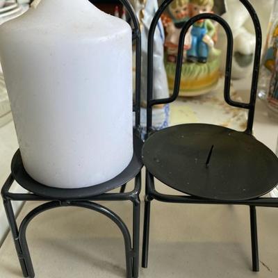 Lot 47  Metal Chair Candle Holders (2) (1 with Candle)