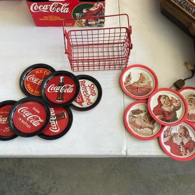 Lot 60 Coca Cola Metal Coasters in Wire Basket (11)