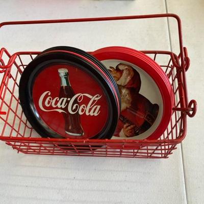 Lot 60 Coca Cola Metal Coasters in Wire Basket (11)