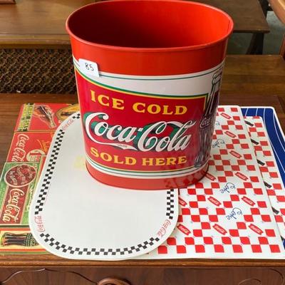 Lot 84 Coca Cola Placemats and Trash Can