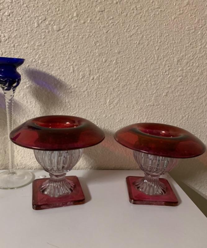 Ruby Flash glass candle holders