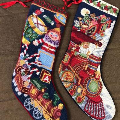 Lot #70 2 Needle point Xmas Socks 