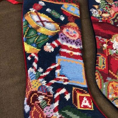 Lot #70 2 Needle point Xmas Socks 