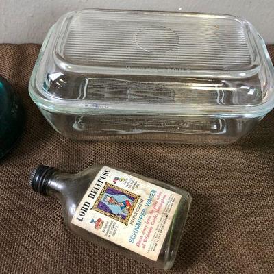 Lot #87 Glass Refrige. Container with lid, vase, insulators 