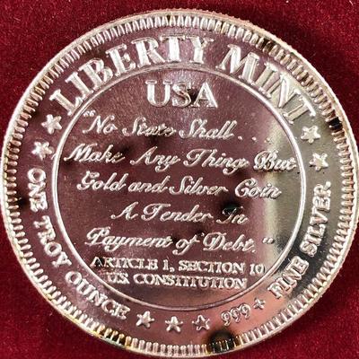 Lot #93 1986 Liberty Mint 1 Troy Ounce Silver Coin Bullion