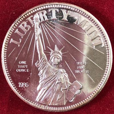 Lot #93 1986 Liberty Mint 1 Troy Ounce Silver Coin Bullion