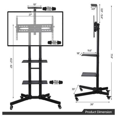 Height-Adjustable Mobile TV Cart, 32-65