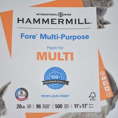 Hammermill Paper, 96 Bright 20lb 11x17, White, ~500 Sheets/Ream - Opened Package