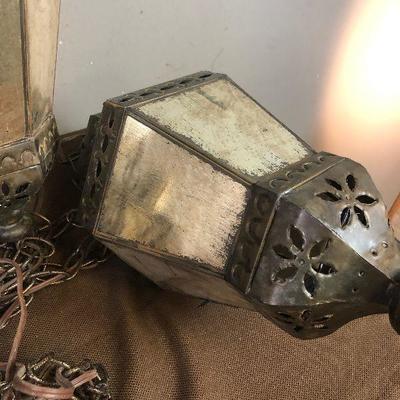 Lot # 145 3 Mexican Tin and mirrored glass swag lamps