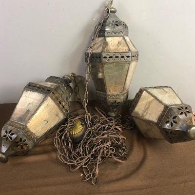 Lot # 145 3 Mexican Tin and mirrored glass swag lamps
