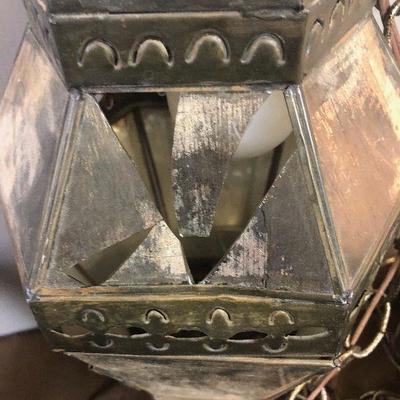 Lot # 145 3 Mexican Tin and mirrored glass swag lamps
