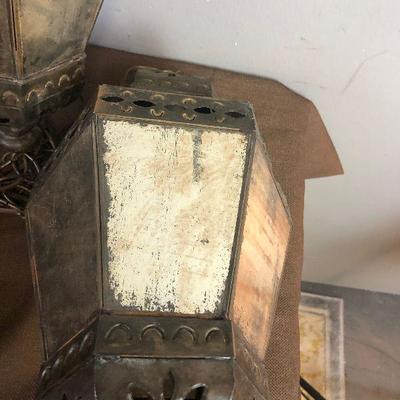 Lot # 145 3 Mexican Tin and mirrored glass swag lamps