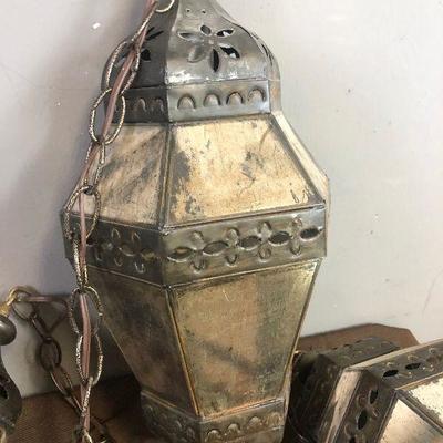Lot # 145 3 Mexican Tin and mirrored glass swag lamps