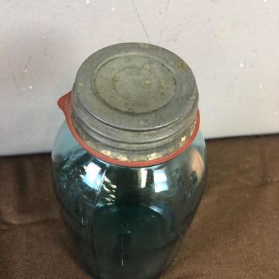 Lot # 171Antique Blue Perfect Mason Jar with zinc lid