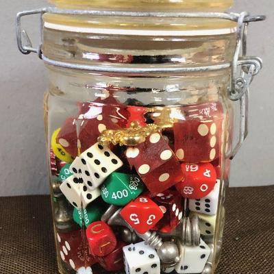 Lot # 172 Lucky Charm Jar of dice and game pieces