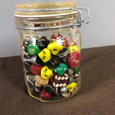 Lot # 172 Lucky Charm Jar of dice and game pieces