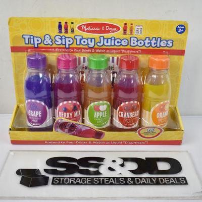 Melissa & Doug Tip & Sip Toy Juice Bottles and Activity Card, 6 Pieces - New