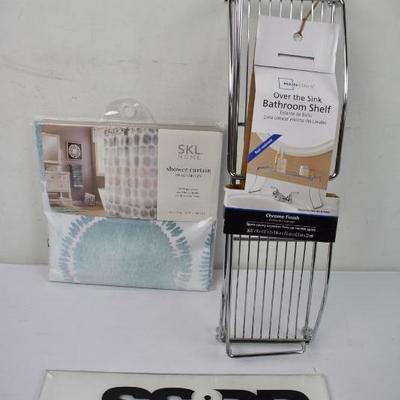 Over the Sink Shelf, Chrome Finish AND Circles Shower Curtain - New