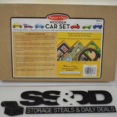 Melissa & Doug Wooden Cars Vehicle Set in Wooden Tray - New
