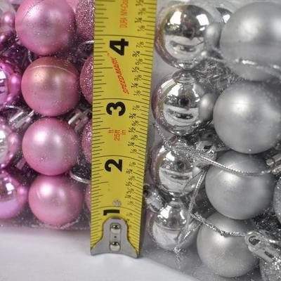 4 Boxes of 24 Ornaments, Small, Pink & Silver - New