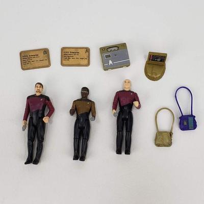 Star Trek TNG 3 Figures - Riker, Picard, Giordi - 1988 Galoob