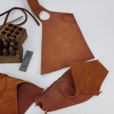 Vintage Leather Stamps Numbers 0-9 + Leather Scraps